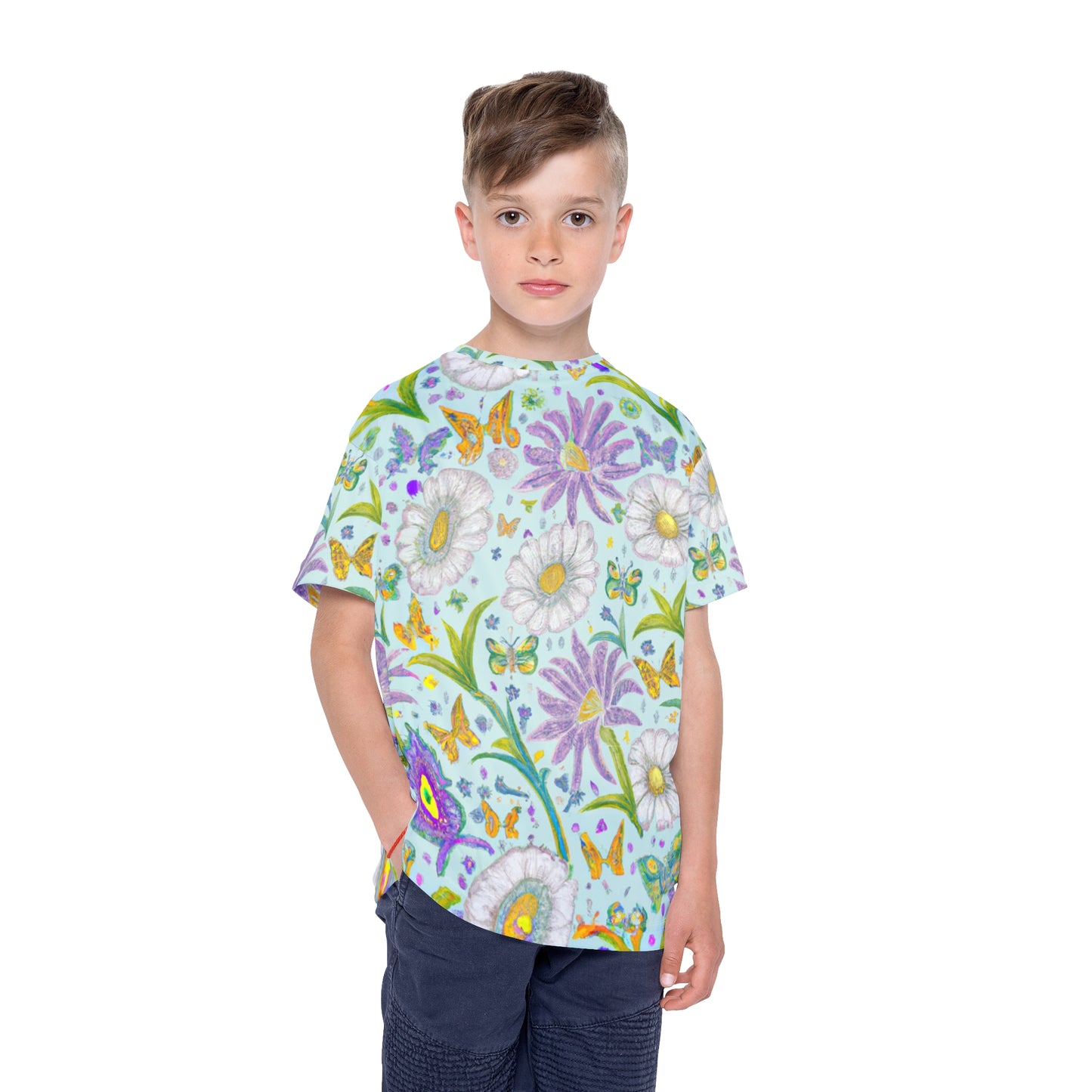 "Phoebe's Butterfly Garden" Kids Sports Jersey (AOP)
