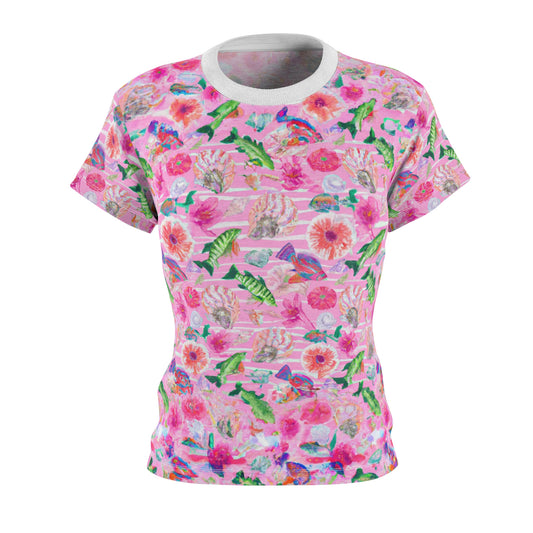 "Pink Florida Keys" Women's Cut & Sew Tee (AOP)