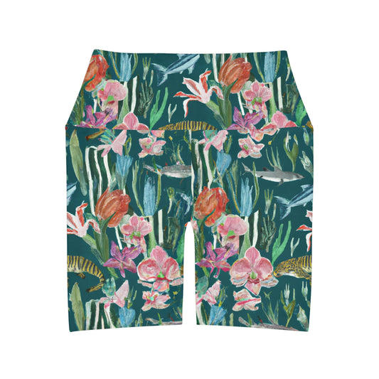 "Real Tiger Sharks" High Waisted Yoga Shorts (AOP)