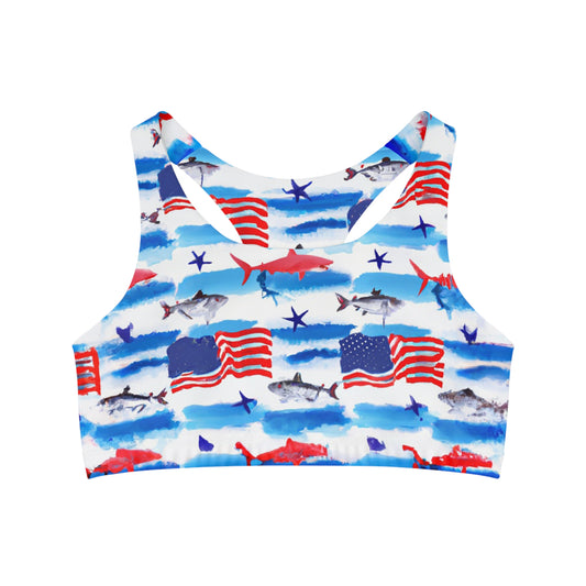 "USA Sharks" Seamless Sports Bra (AOP)