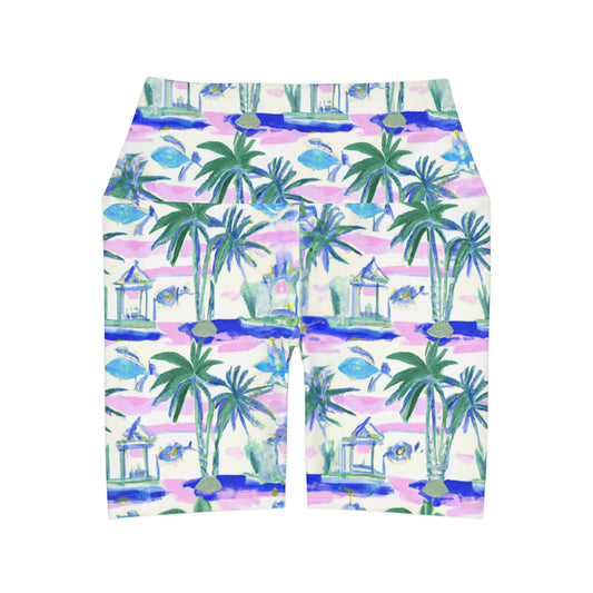 "Key West" High Waisted Yoga Shorts (AOP)