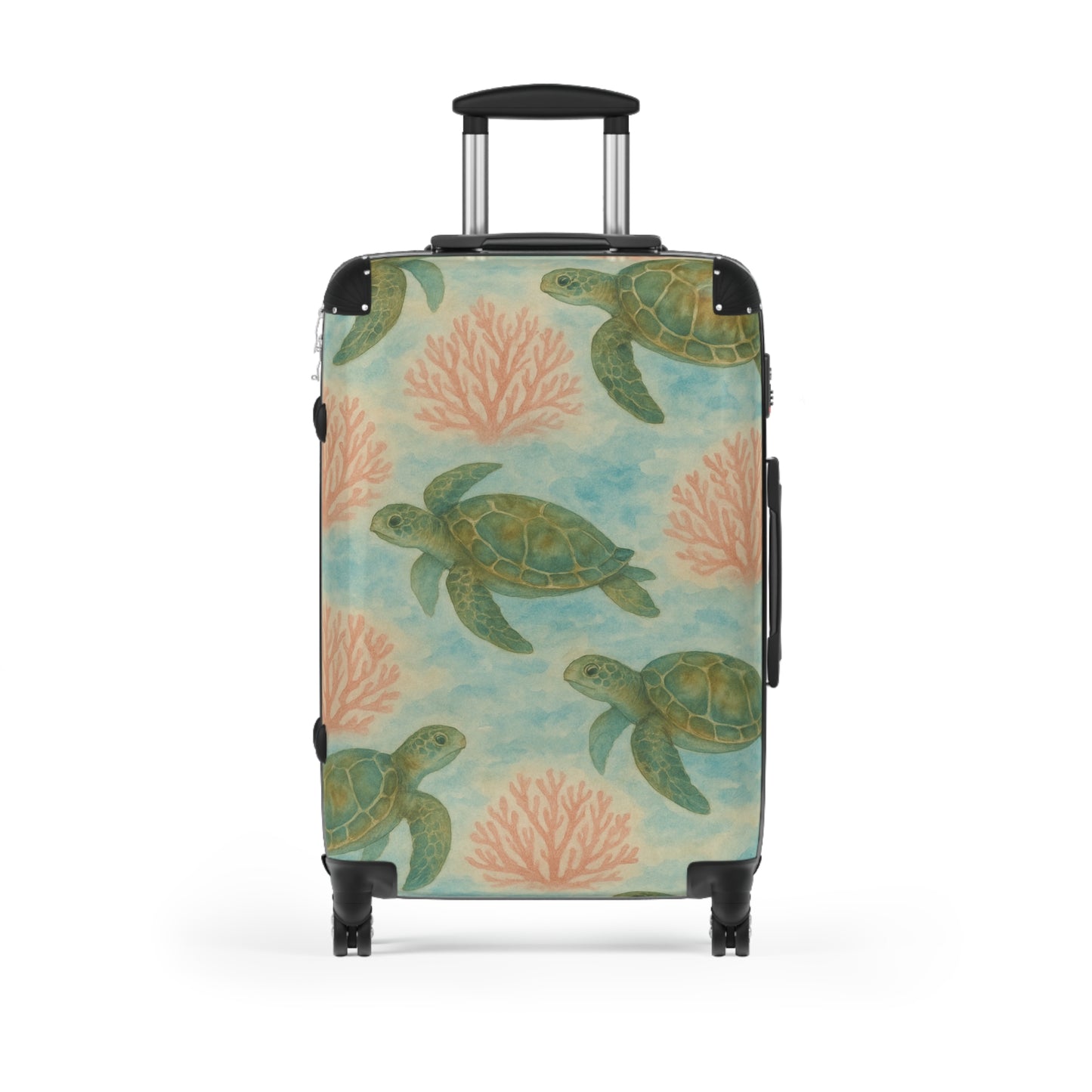 Rolling Suitcase- Watercolor Sea Turtle and Sea Fan Print for Ocean Lovers
