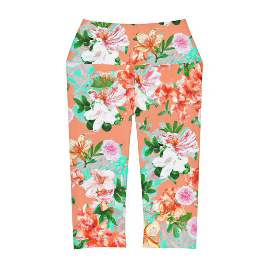 "Orangey Flowers" Yoga Capri Leggings (AOP)