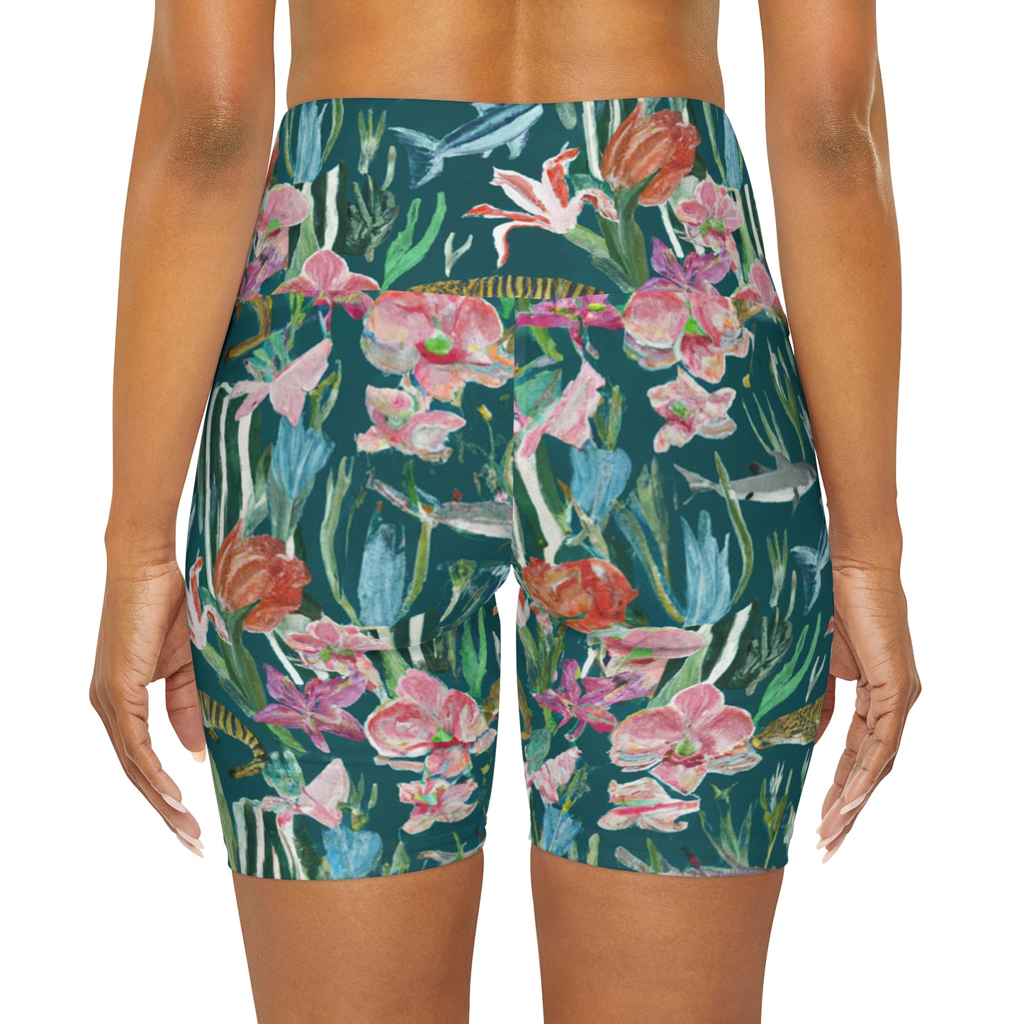 "Real Tiger Sharks" High Waisted Yoga Shorts (AOP)